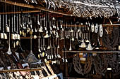 Bagan Myanmar. Sulamani temple. Metal leaves jingles on sale to the tourists. 